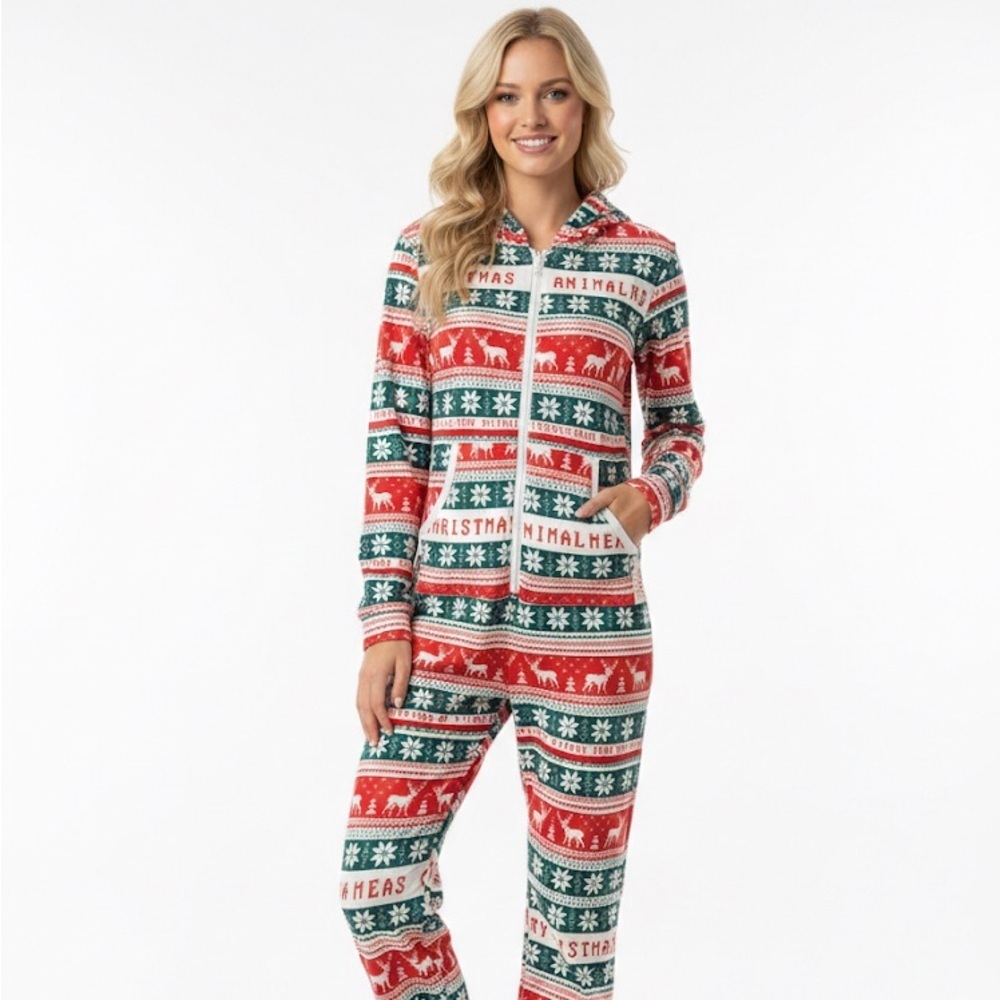 EKOUAER Merry Christmas Ya Filthy animal one piece pajamas with hood size medium